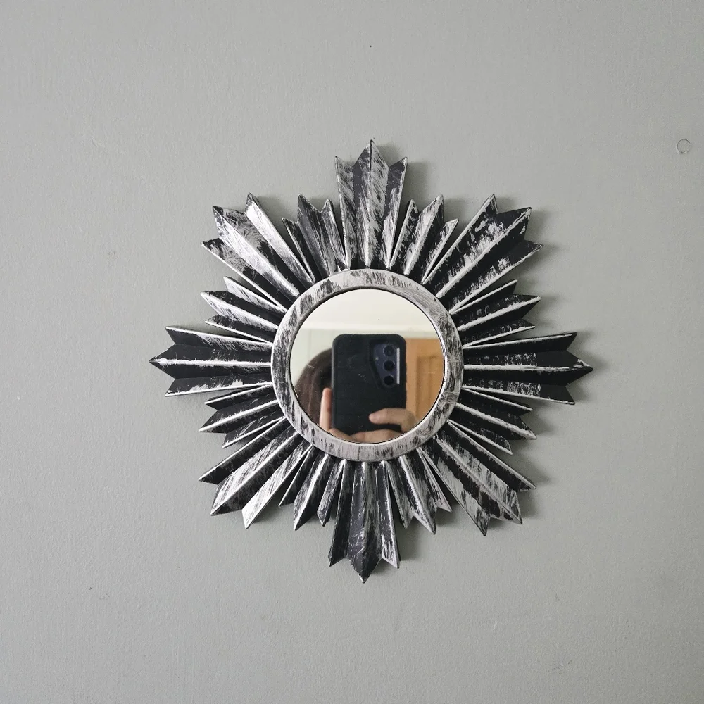 Silver & Black Geometric Sun Modern Mirror